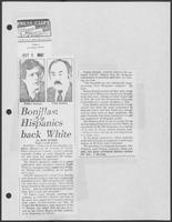 Newspaper clipping headlined "Bonillas: Hispanics back White," El Paso Times, October 2, 1982