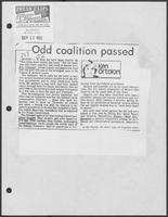 Newspaper clipping headlined "Odd coalition passed," El Paso Herald-Post, September 15, 1982