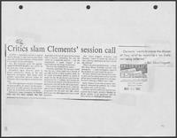 Newspaper clipping headlined: "Critics slam Clements' session call", May 23, 1982
